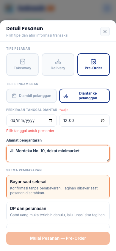 Alamat pengantaran pre-order (tampilan ponsel)