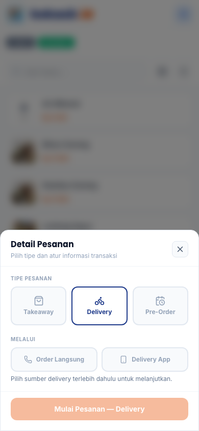 Pilihan sumber pengantaran (tampilan ponsel)