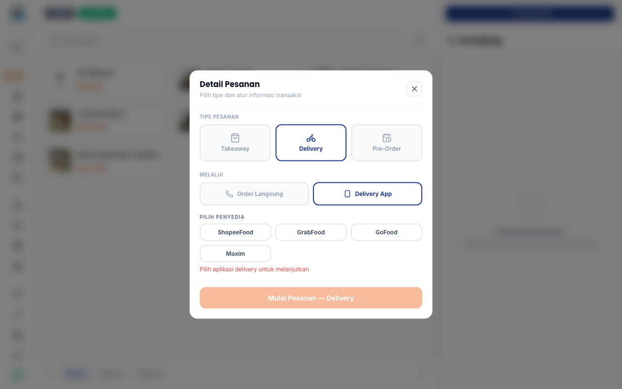 Delivery dengan aplikasi terpilih, alamat dan tata cara terisi
