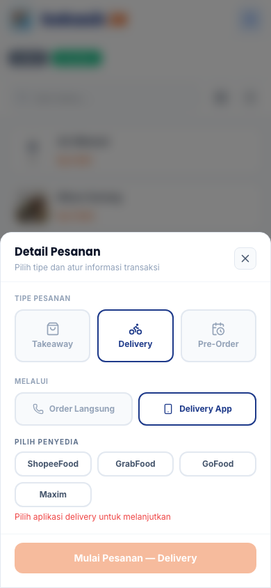 Delivery dengan aplikasi (tampilan ponsel)