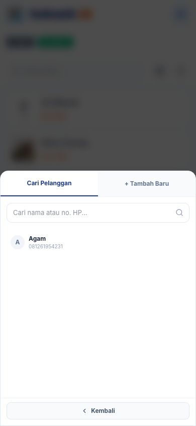Daftar pelanggan tersimpan (tampilan ponsel)