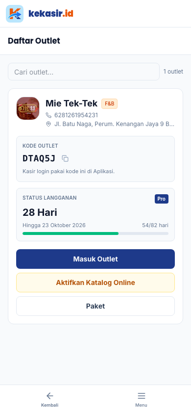 Dashboard semua outlet (tampilan ponsel)