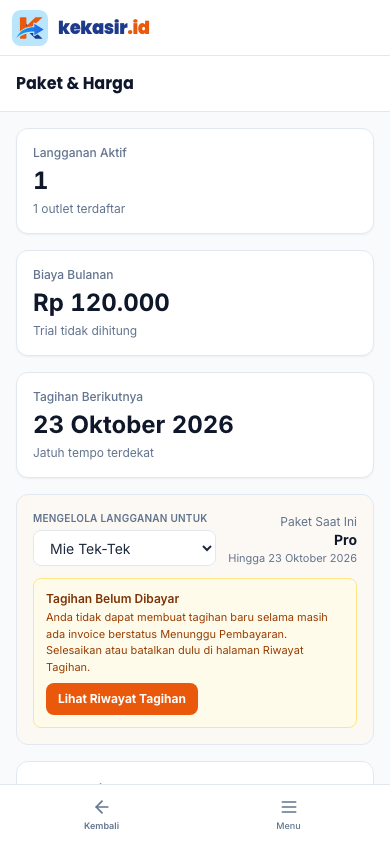 Halaman paket dan harga (tampilan ponsel)