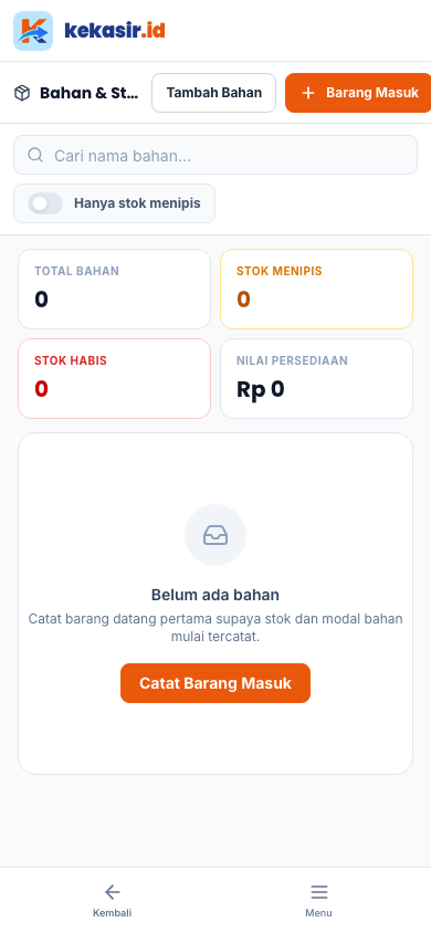 Menu inventori (tampilan ponsel)