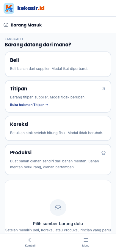 Form Barang Masuk (tampilan ponsel)