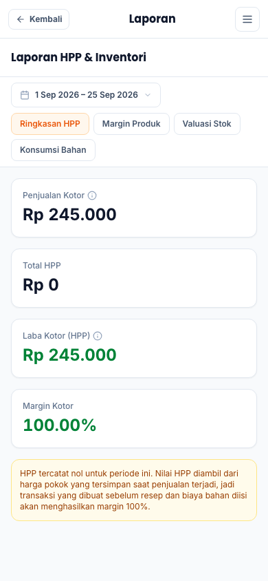 Laporan HPP (tampilan ponsel)